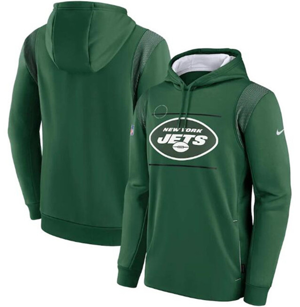 Men's New York Jets 2021 Green Sideline Logo Performance Pullover Hoodie
